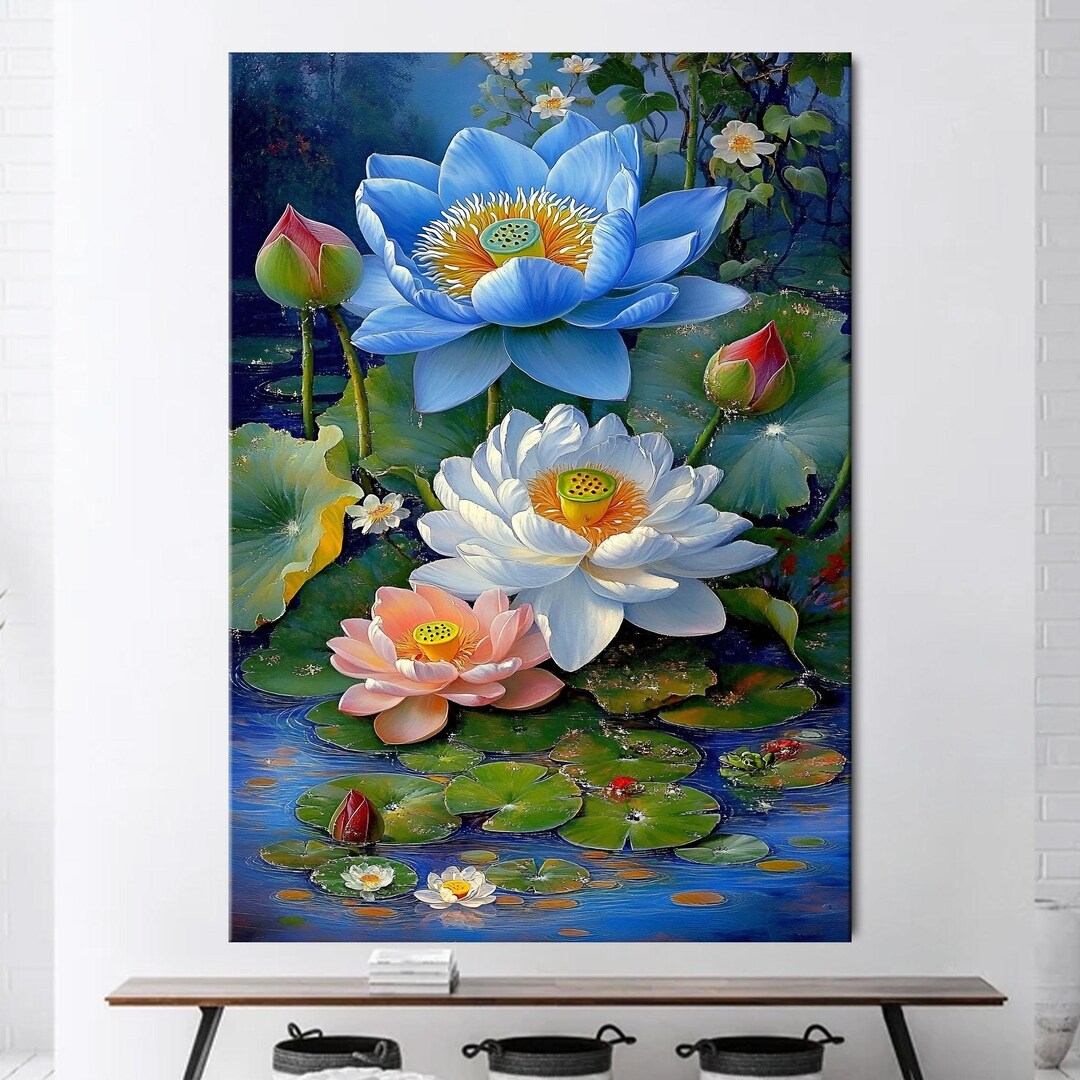 Lotus Flower Wall Art, Zen Canvas Print, Water Lily Floral Decor ...