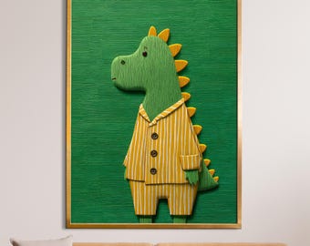 Funny Dinosaur Canvas Wall Decor : Textured Canvas Print Framed Artwork