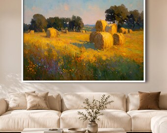 Farmhouse Landscape Canvas Wall Decor : Textured Canvas Print Framed Artwork,