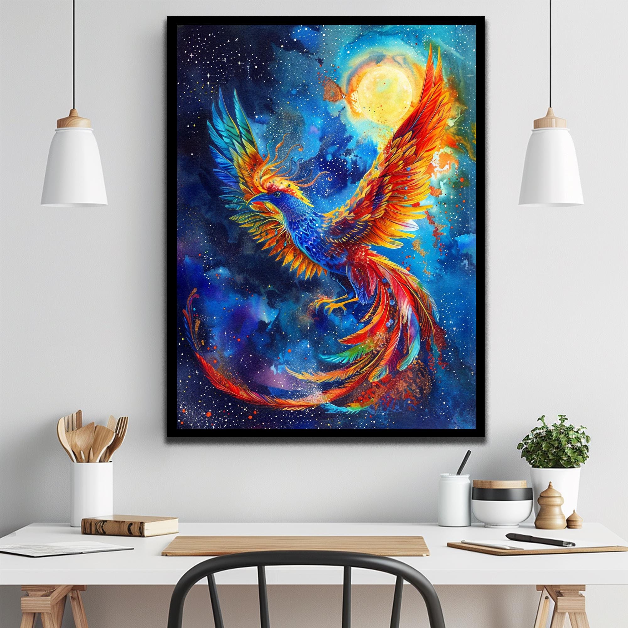 Flaming Phoenix Canvas Art: Colorful Bird Landscape Print, Phonix