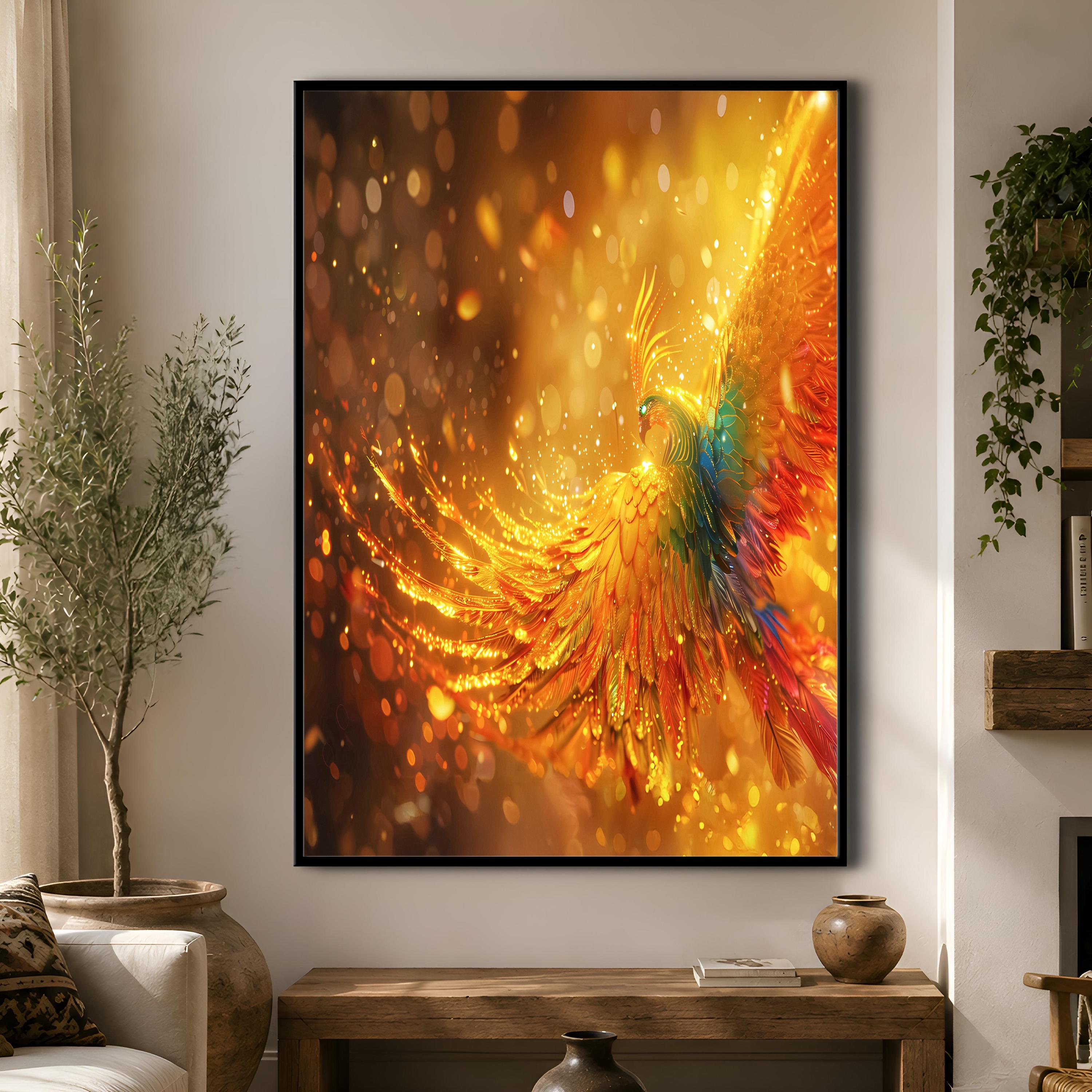 Phoenix Bird Canvas Wall Art: Rising Phoenix Decor, Firebird Print
