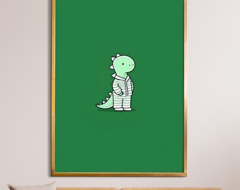 Funny Dinosaur Canvas Wall Art : Textured Canvas Print Framed Artwork