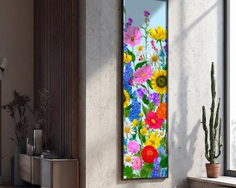 Wildflower Garden Long Narrow Wall Art : Framed Canvas Textured Wall Art