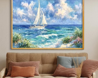 Vintage Ship Canvas Wall Decor : Textured Canvas Print Framed Artwork,