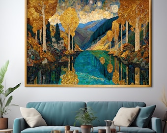 Gustav Klimt Oversize Canvas Wall Art Van Gogh style Decor : Extra Large Framed Artwork, Textured Canvas