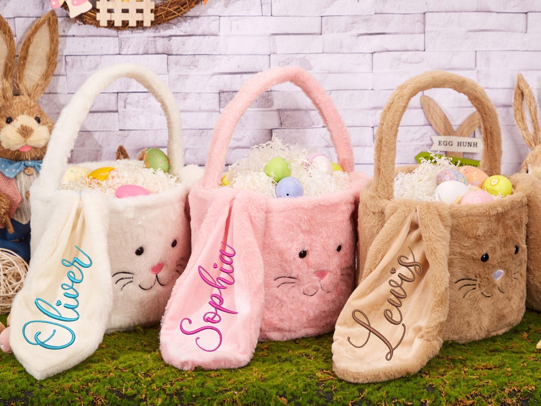 Easter Gift Basket Easter Basket With Bunny Design - Blue For Kids Egg Hunts & Decor Bunny Easter Basket