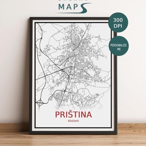 Pristina, Kosova Map Kunstdruck: Personalisiertes Poster (Digitaler Download)