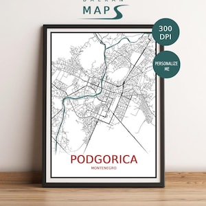 Póster personalizado de Podgorica, Montenegro / Archivo imprimible de alta calidad / Póster personalizado / Diseño simple y elegante