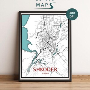 Cartaz de mapa personalizado de Shkodër, Albânia | Arquivo para download de alta qualidade | Impressão personalizada | Design simples e elegante