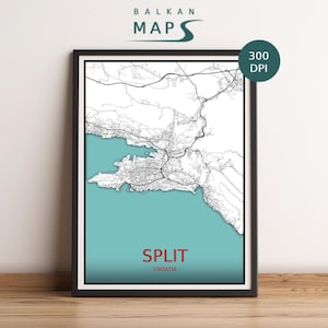 Mapa personalizado de Split, Croácia para impressão | Pôster 3D personalizado de alta qualidade | Design simples e elegante