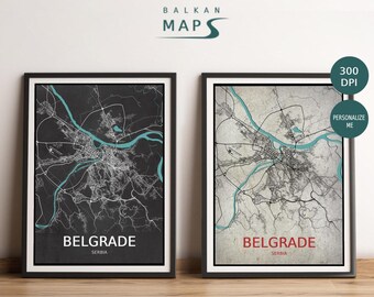 Custom Belgrade Map Art Print Set: Stone & Slate (Digital Download)