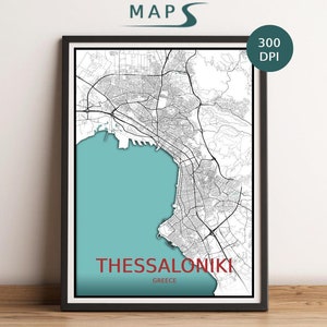 Benutzerdefinierte Thessaloniki Karte druckbare Datei | Hochwertiges personalisiertes 3-D-Poster | Schlichtes Elegantes Design