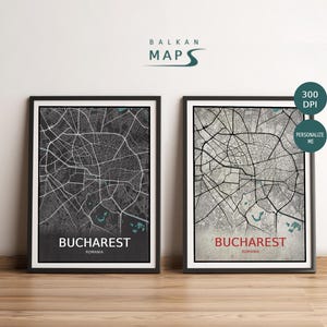 Custom Bucharest, Romania map printable file | Set of 2  | High quality Personalized 3-D poster | Elegant Stone background
