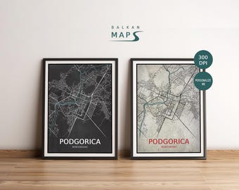 Podgorica Montenegro Map Poster Set: Stone & Slate (Digital Download)