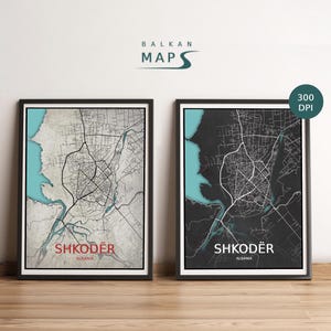 Custom Shkodër, Albania map poster | Set of 2 | High quality downloadable file| Personalised print