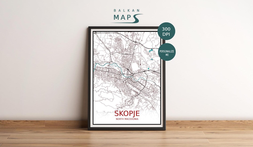 Skopje, North Macedonia Map Printable File High-quality Personalized 3-D Poster Simple Plain ...