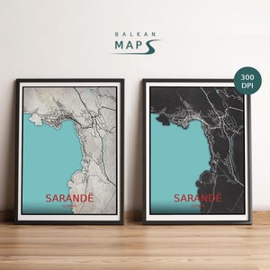 Custom Sarandë, Albania map poster | Set of 2 | High quality downloadable file| Personalised print