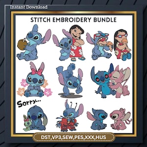 Stitch with Heart Machine Embroidery Design File, Lilo and Stitch Embroidery, Cute Stitch Heart , Embroidery File, Instant Download, 4 Sizes