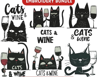Katze Stickdatei, Wein Katze Stickerei, Katze Silhouette. Katze mini design, Kitty Stickerei, Tierstickerei, Maschinenstickerei