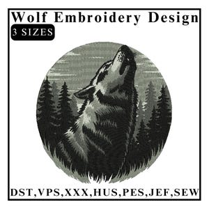 Wolfborduurwerkontwerp, Mystic Wolf Head-borduurwerk, Gezichtsborduurwerk witte wolf, Totemic donkere stof, Dierenborduurwerk, Machineborduurwerk