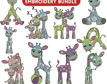 Giraffe Embroidery Design, Cute Giraffe embroidery, Safari Embroidery, Flower embroidery, Animal Embroidery, Machine embroidery design