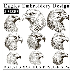 Eagle Embroidery Design, Bald Eagle Head Embroidery, Majestic American Bird, Bird Embroidery, National Emblem Patriotic, Machine Embroidery