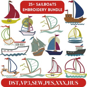 Sailboat Embroidery Design, Sailboat and sea Motif, Sailboat Applique Embroidery, Nautical Design, Sailing Boat, Machine embroidery design