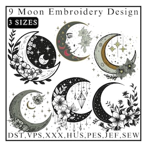 Moon Embroidery Design, Floral moon embroidery, Moon Silhouette, Moon Design. Mini Moon, Baby Embroidery, Machine embroidery design