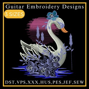 Swan embroidery design, Swan and Flowers Motif, Floral swan embroidery, Cute swan embroidery, Machine embroidery design