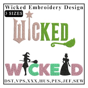 Wicked Embroidery design, Witch Pink And Green Embroidery, Spooky Embroidery, Witch Embroidery, Machine Embroidery Design