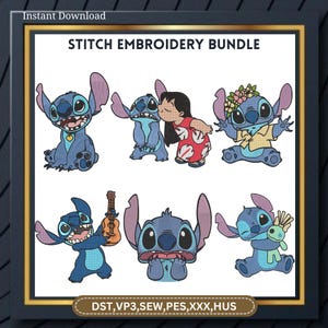 Pacchetto di disegni da ricamo Lilo e Stitch, disegni EMB in 4 misure, pacchetto di disegni da ricamo Lilo, disegni da ricamo a macchina Stitch e Angel