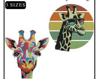 Giraffe Embroidery Design, Cute Giraffe embroidery, Safari Embroidery, Flower embroidery, Animal Embroidery, Machine embroidery design