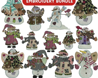 Diseño de bordado de muñeco de nieve, bordado de Navidad, bordado de invierno, bordado de copo de nieve, patrón de muñeco de nieve, diseño de bordado a máquina