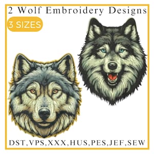 Wolfborduurwerkontwerp, Mystic Wolf Head-borduurwerk, Gezichtsborduurwerk witte wolf, Totemic donkere stof, Dierenborduurwerk, Machineborduurwerk