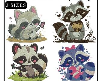 Waschbär Stickerei Design, Entzückende Waschbär Stickerei, niedliche Waschbär Stickerei, wilde Waschbär Design, Tierstickerei, Maschinenstickerei