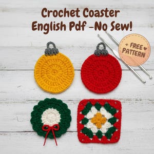 Crochet Coaster Pattern Bundle: Christmas Wreath & Flower Pot (PDF Download)