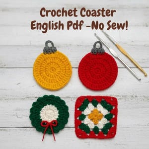Crochet Coaster Pattern Bundle: Christmas Wreath & Flower Pot (PDF Download)