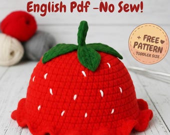 Modello all'uncinetto per cappello a secchiello a forma di fragola: download PDF (taglia per bambini)