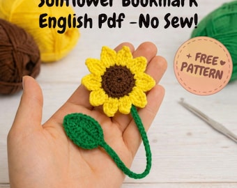 Crochet Sunflower Bookmark Pattern: No Sew English PDF (Digital Download)