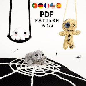 Patrones de amigurumi de Halloween a crochet: Muñeco vudú, fantasma y araña (Descarga PDF)