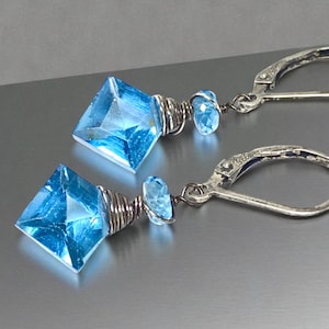 Oxidized Sterling Silver London Blue Topaz Earrings: Handmade Dangle Jewelry