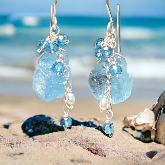 Raw Aquamarine Earrings, Long Gold Filled Chain Earrings – Fabulous  Creations Jewelry
