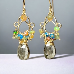 Handmade Gold Fill Chandelier Earrings: Opal, Mystic Quartz, Gemstones