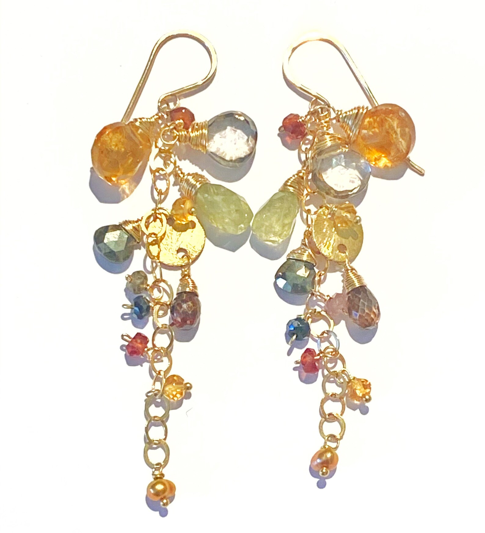 Multi Gem Stone Dangle Earrings Gold Chain Tassel Earrings Etsy