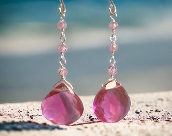 Pink Dangle Earring, Large Gem Drop Earrings, Barbie Pink Earrings, Statement Earrings, Long Gemstone Earrings