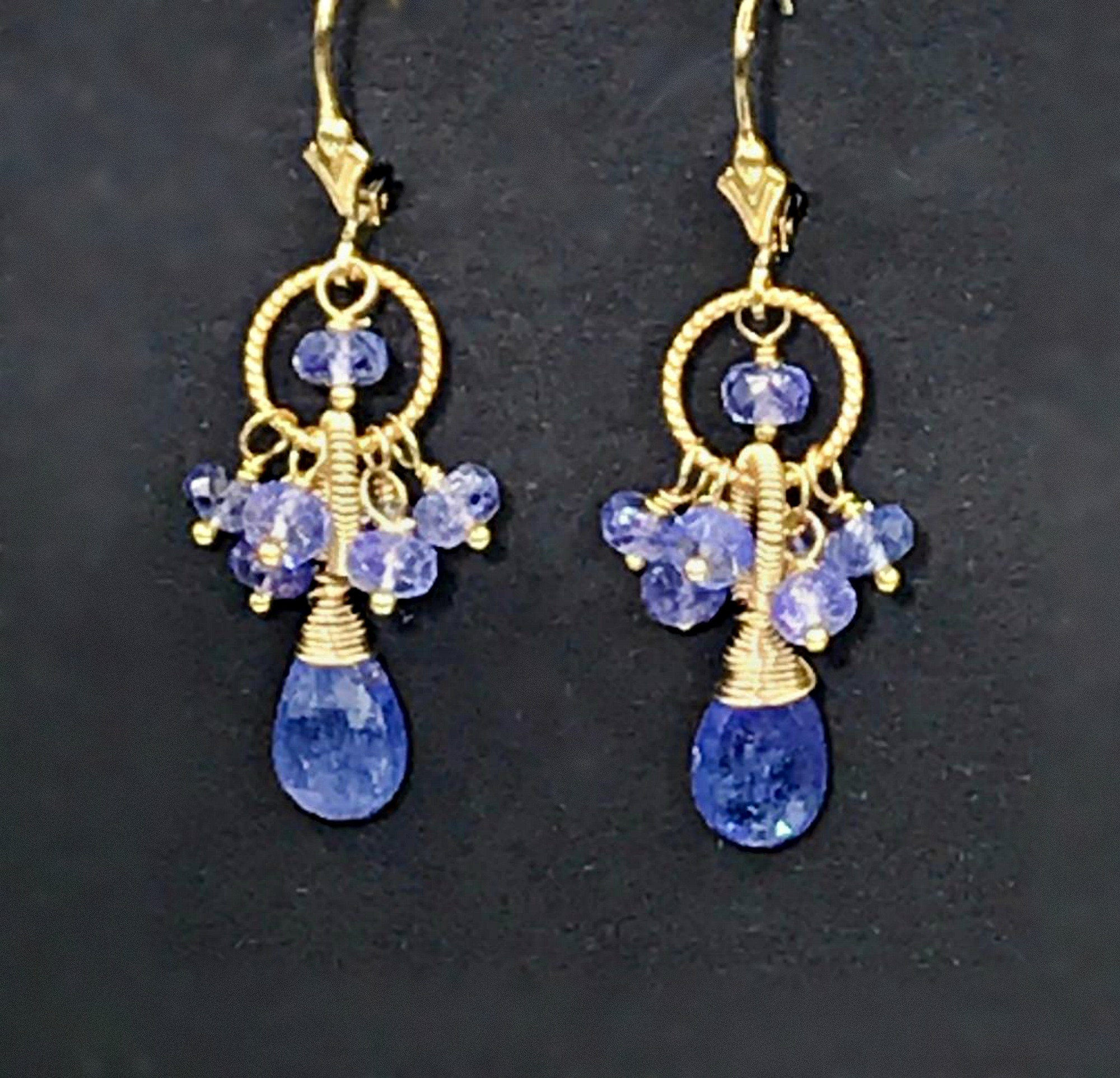 Tanzanite Dangle Earrings Tanzanite Cluster Earrings Gold Fill Etsy