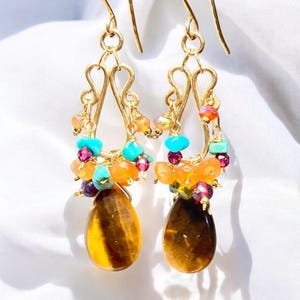 Handmade Tiger Eye Chandelier Earrings: Gold Fill Gemstone Dangles
