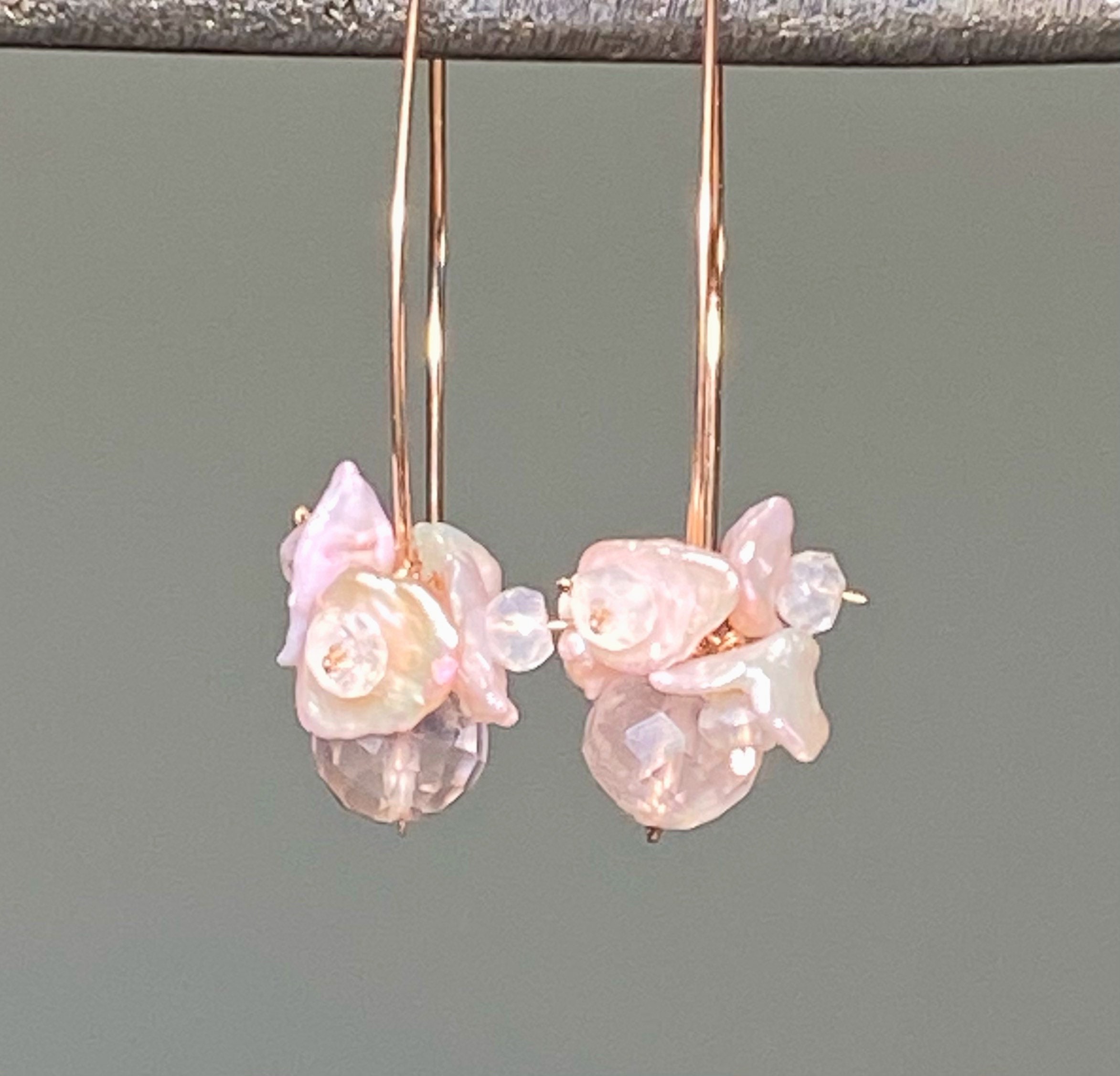 Pink Earrings Rose Gold Rose Quartz Dangle Earrings Blush Pink | Etsy