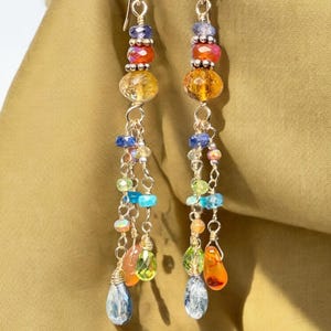 Multi Gemstone Dangle Earrings: Boho Tassel Style, Sterling Silver