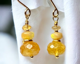 Citrine Opal Dangle Drop Earrings, Summer Earrings, Mothers Day Gift for Her,  Stacked Yellow Gemstone Earrings, Gift for Mom